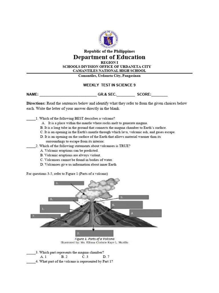 Weekly Science Test for Grade 9 Students | PDF | Volcano | Lava