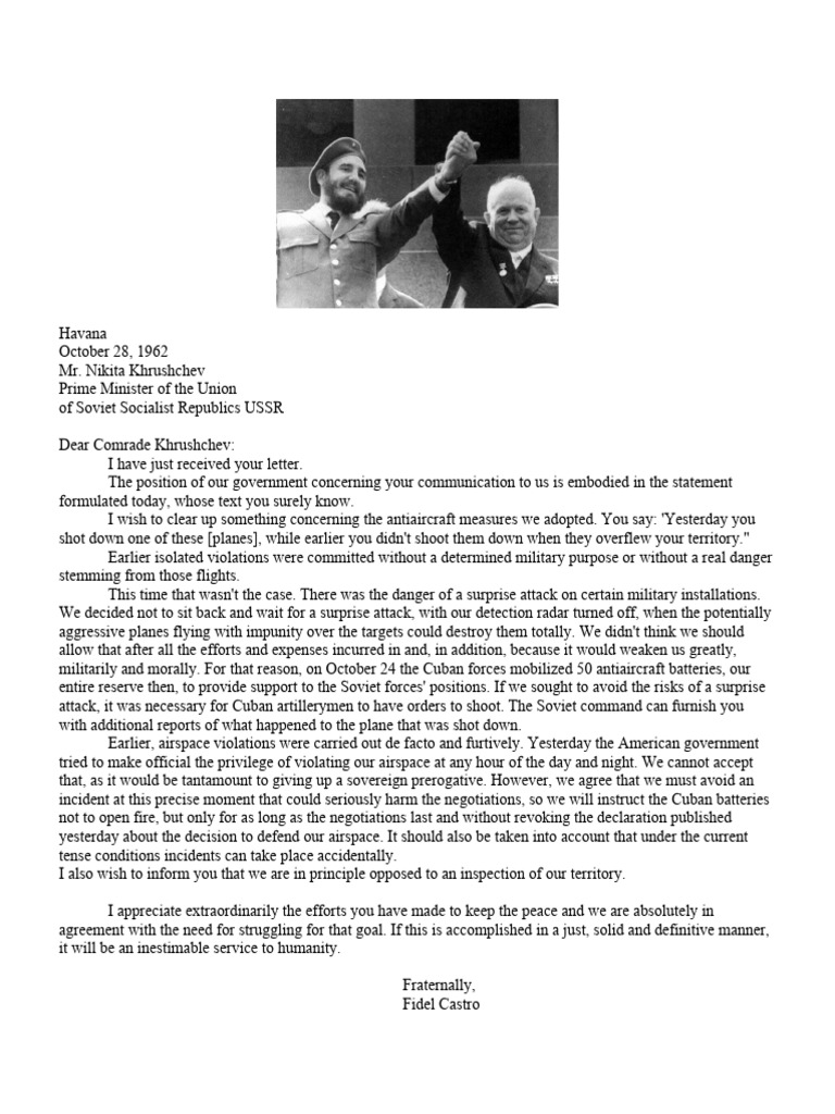 Castro's Letter to Khrushchev on Airspace | PDF | Nikita Khrushchev ...