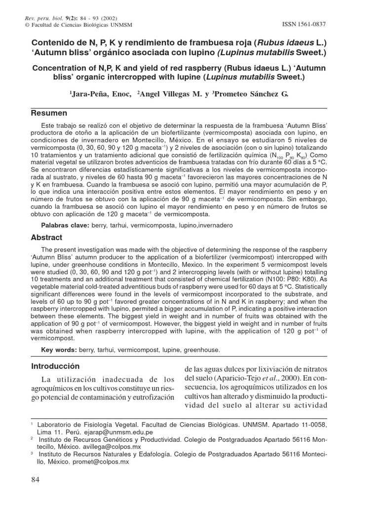 Contenido de N P K y Rendimiento de Fram | PDF