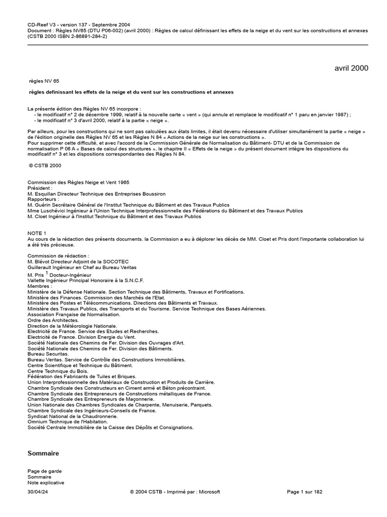 Règles NV65 : Effets neige et vent | PDF | Plaie | Déformation plastique
