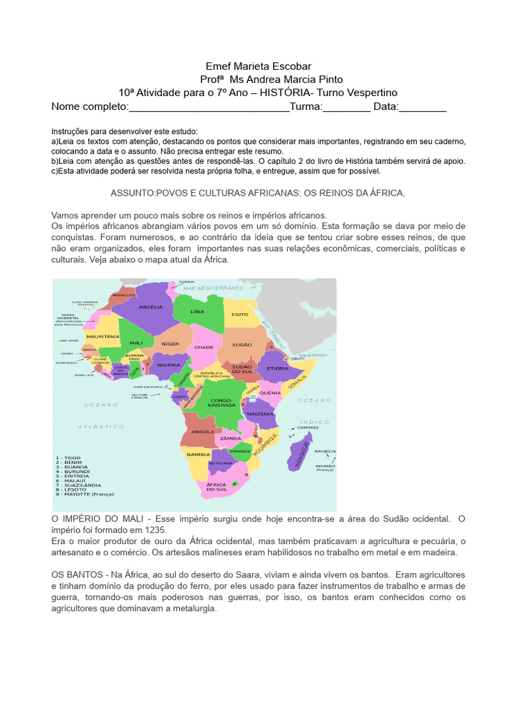 Reinos e Culturas Africanas no 7º Ano | PDF | África | Brasil
