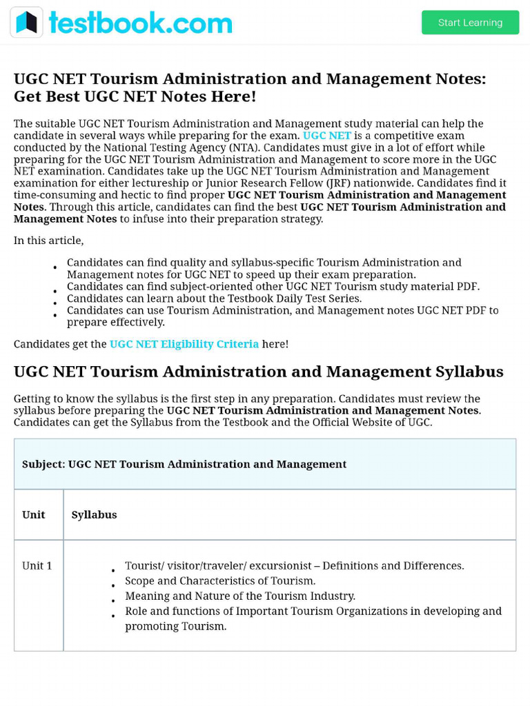 UGC NET Tourism Administration and Management Notes - Get Best UGC NET ...