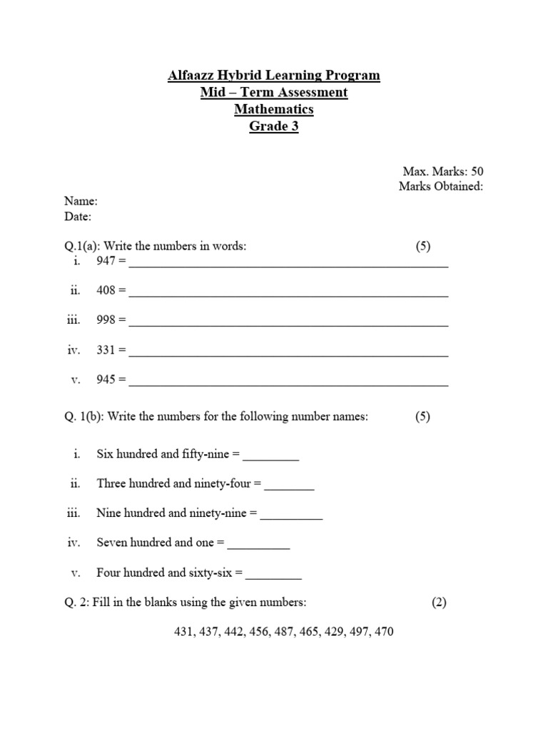 Grade 3 Midterm | PDF | Mathematics | Arithmetic