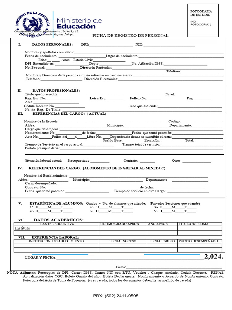 Ficha de Registro de Personal | PDF | Crecimiento personal y profesional