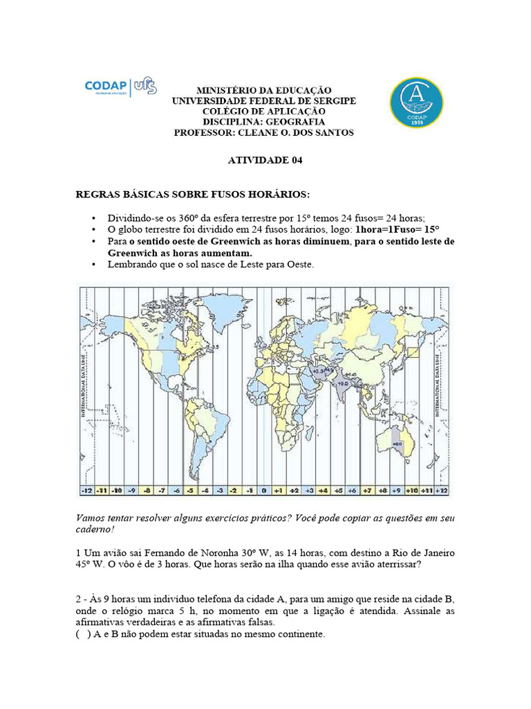 Regras e Exercícios sobre Fusos Horários | PDF | Turismo | Estudos de ...