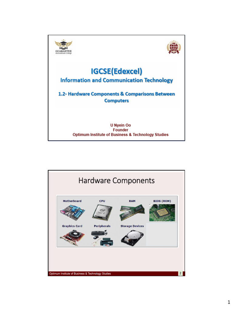 Hardware Components of Computers Guide | PDF | Computer Hardware ...