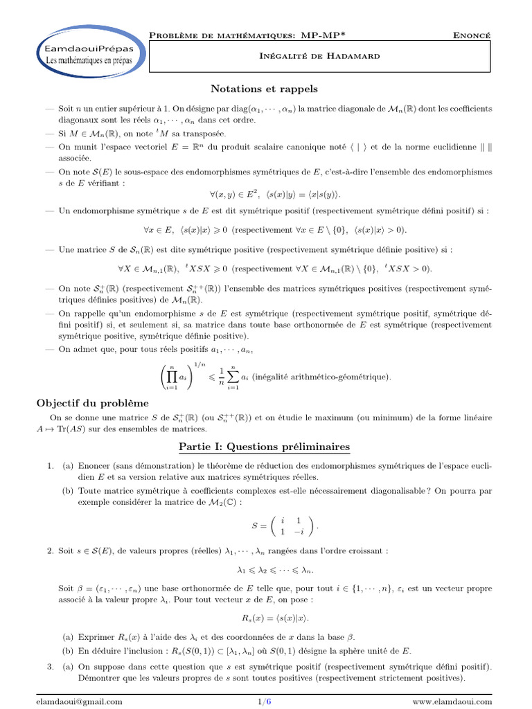 Inégalité de Hadamard et Matrices Symétriques | PDF | Matrice ...