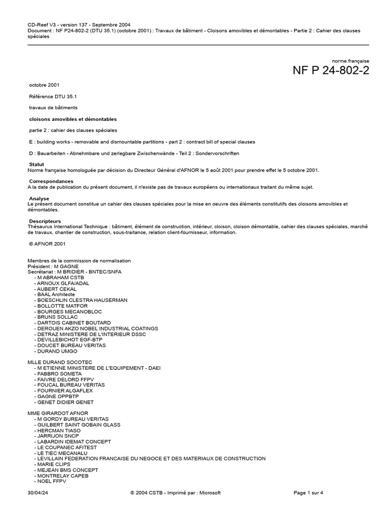 Cahier des clauses DTU 35.1 | PDF | Code de la construction et de l ...