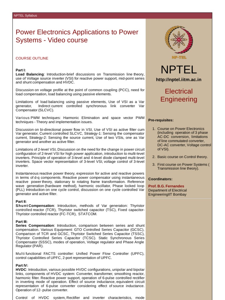Nptel Power Electronics Applications To Power Systems Video Course