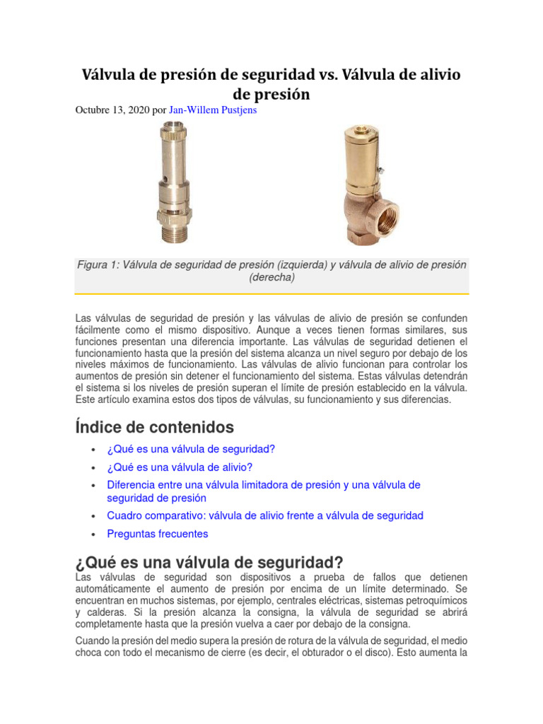 Diferencias Entre Válvula de Alivio y de Seguridad | PDF | Presión ...