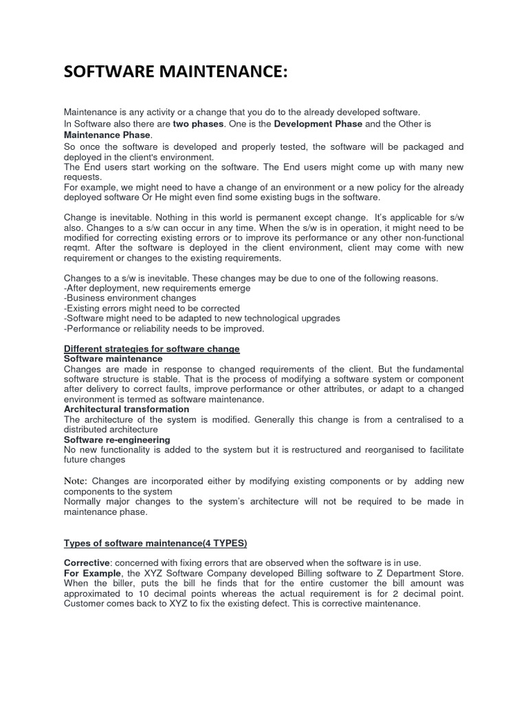 SOFTWARE MAINTENANCE Notes PDF Software System