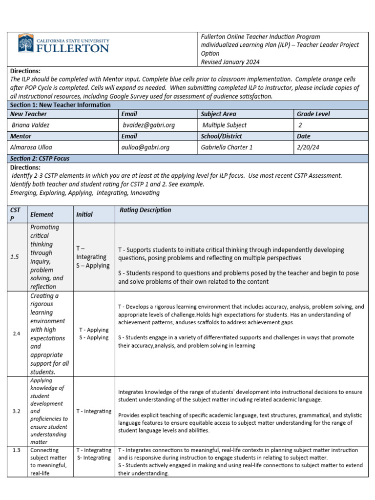 Fullerton Teacher Induction ILP Guide | PDF | Reading Comprehension ...