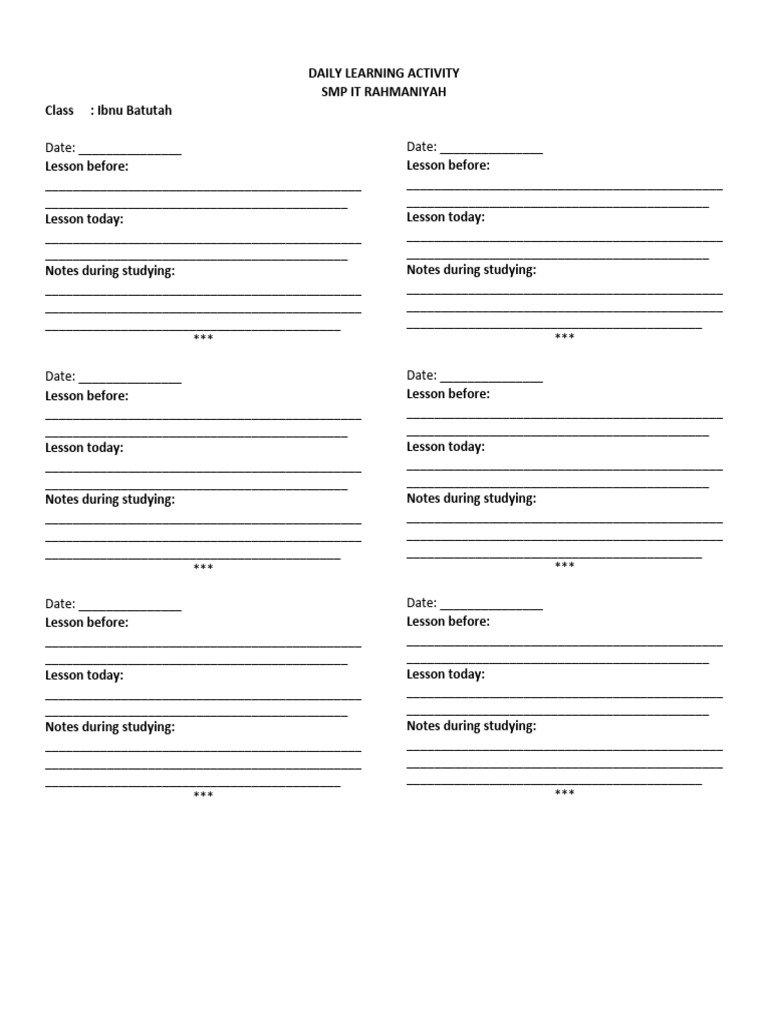 Daily learning activity pdf