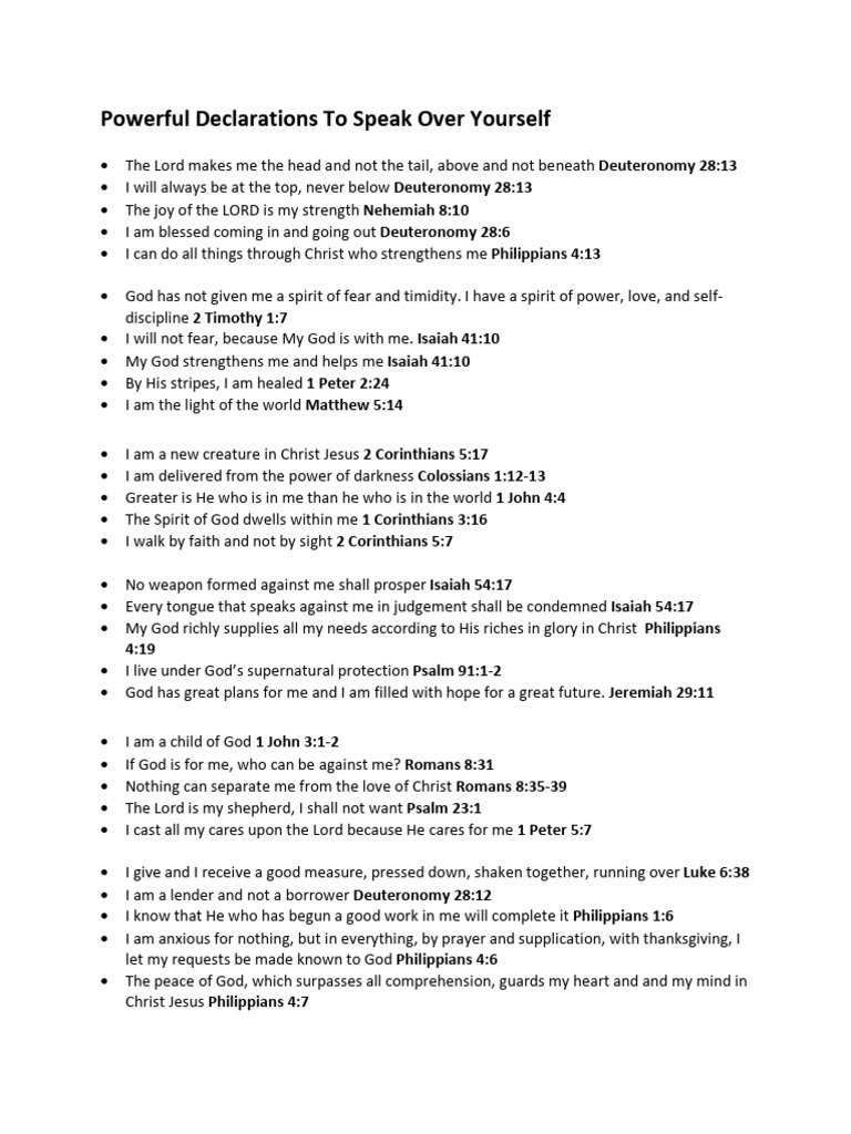 Powerful declarations to speak over yourself pdf jesus theology