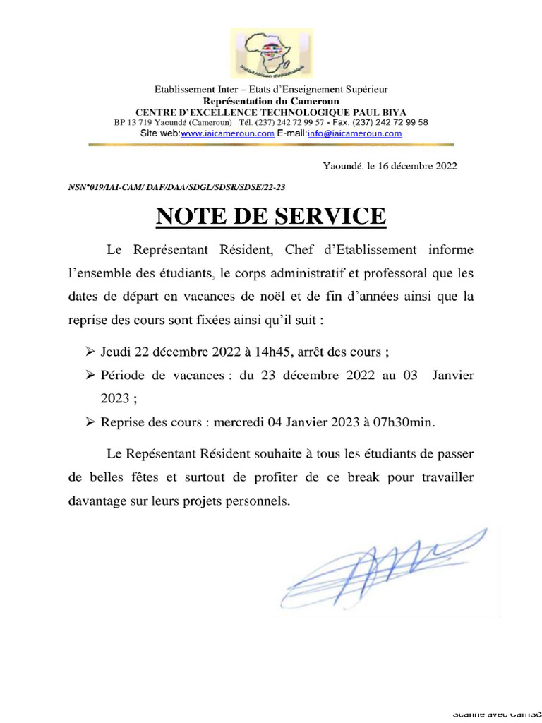 Note de Service Congés | PDF