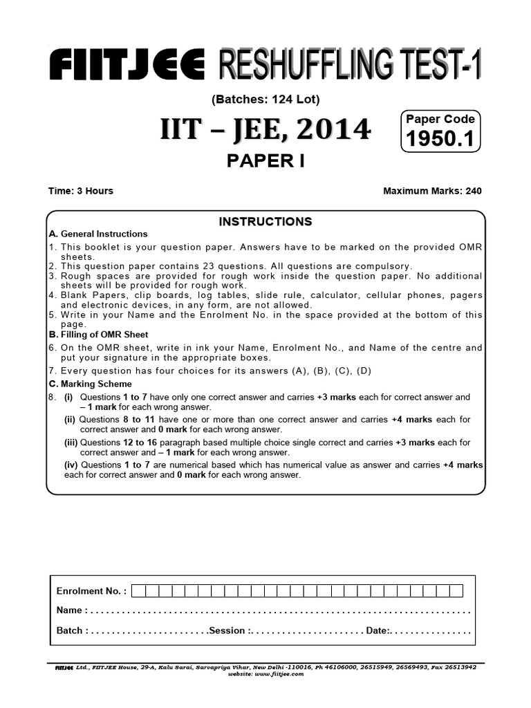 IIT-JEE 2014 Physics Exam Paper | PDF | Sound | Force