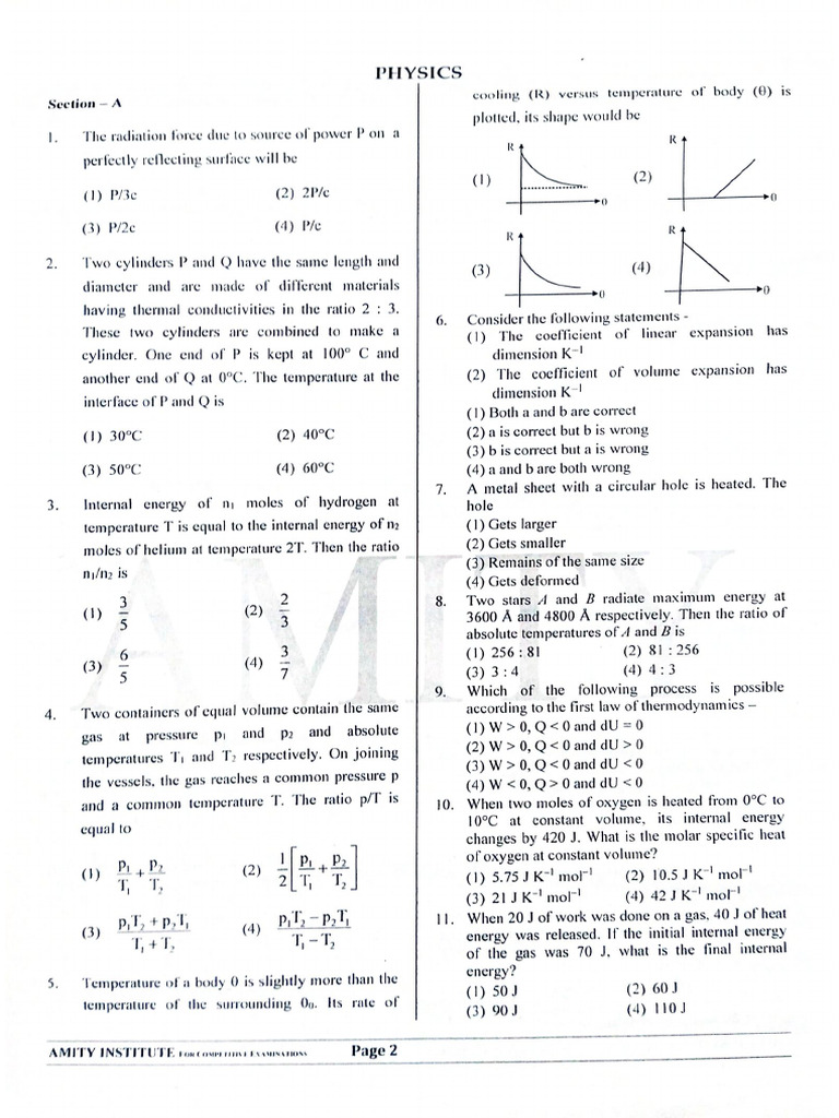 Heat and Thermodynamics Worksheet PDF