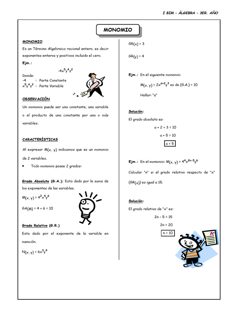 Monomio | PDF | Análisis matemático | Matemáticas