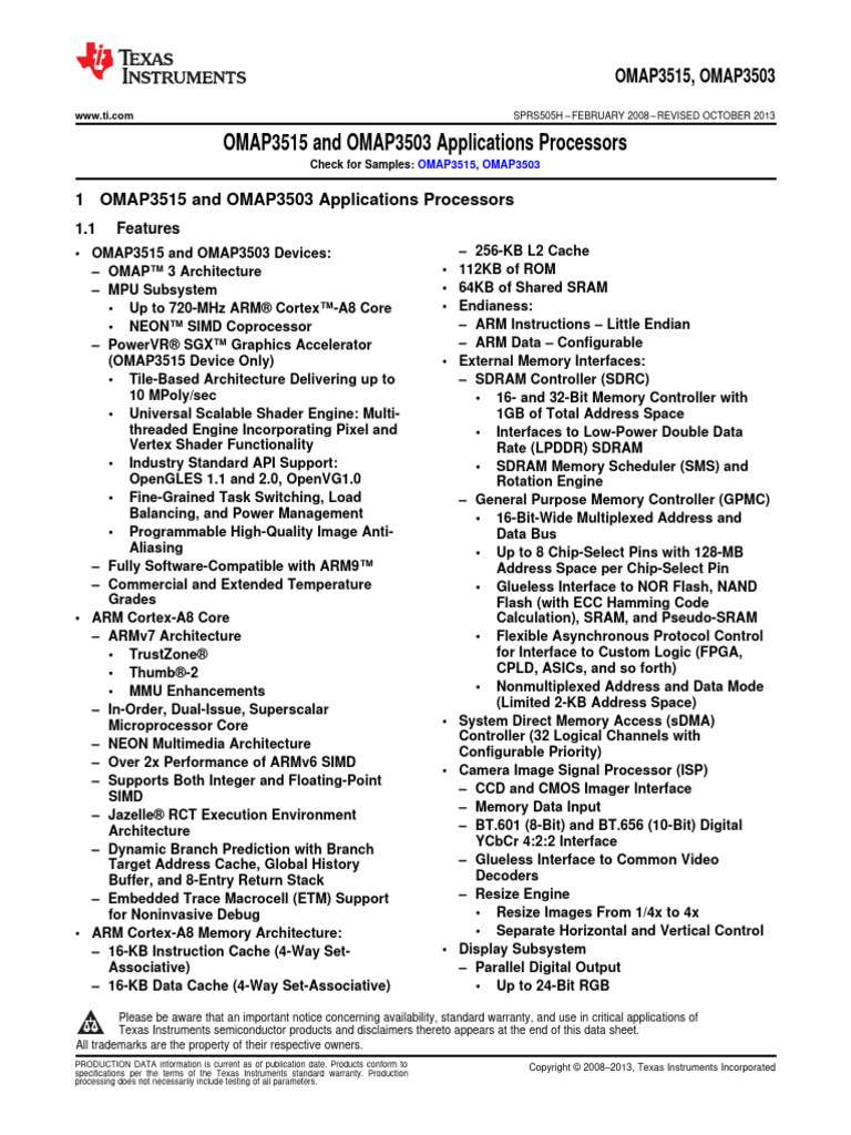 Omap 3503 | Download Free PDF | System On A Chip | Flash Memory