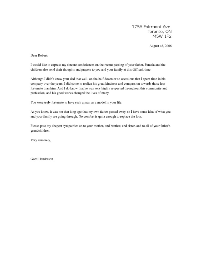 Condolence Letter - To An Acquaintance or Colleague  PDF