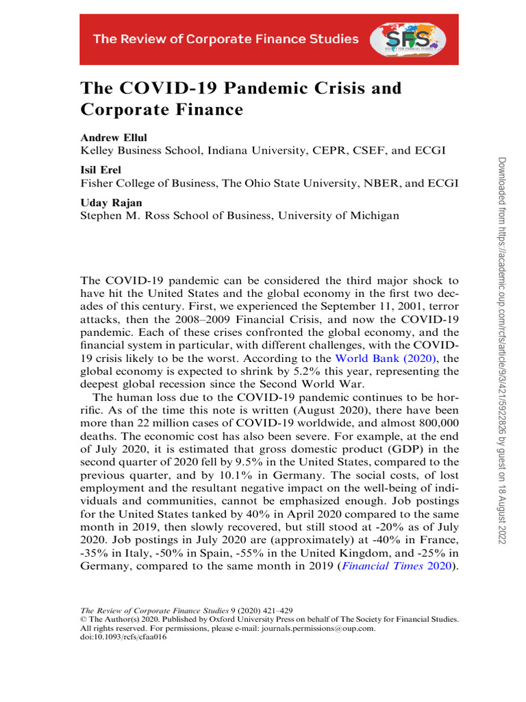 The COVID-19 Pandemic Crisis and | PDF | Macroeconomics | Banks