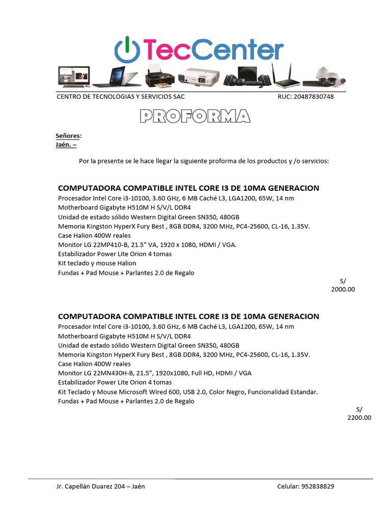 Proforma Computadoras | PDF | Electrónica | Hardware de la computadora