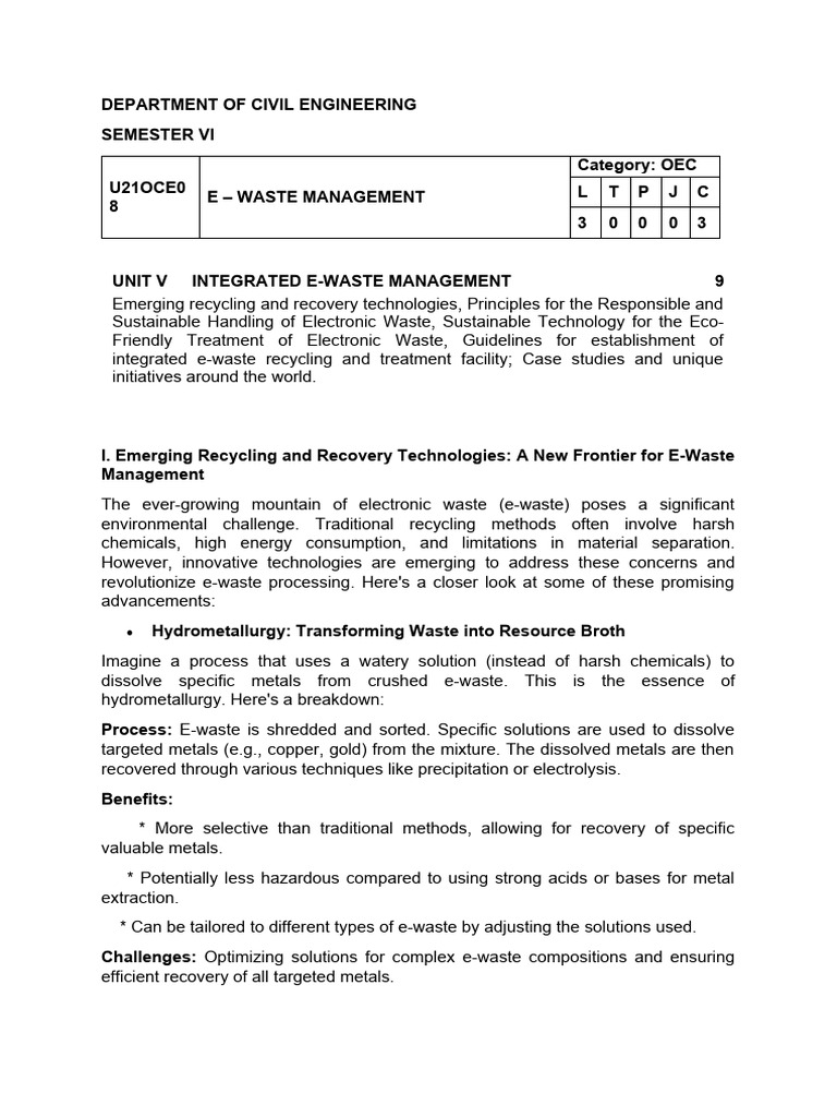 Unit 5 e waste management notes download free pdf electronic waste