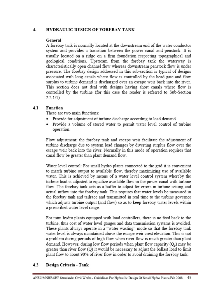 Hydraulic Design Guidelines for Forebay Tanks | PDF | Water ...
