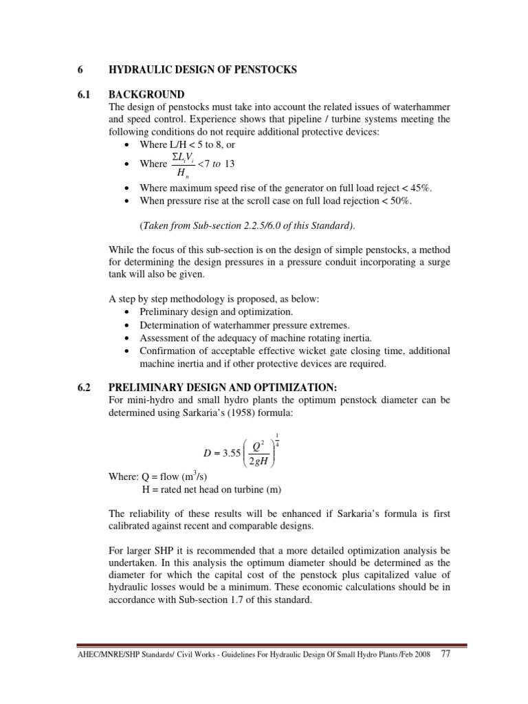 Hydraulic Design Guidelines for Small Hydro | PDF | Mechanical ...