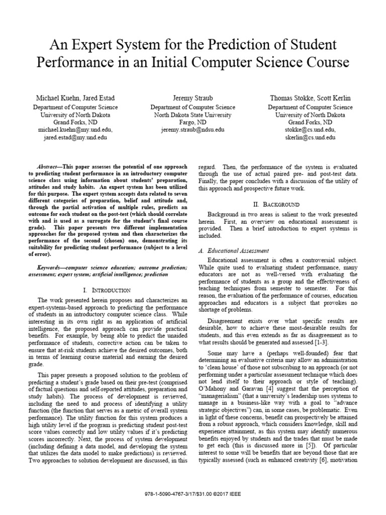 An Expert System For The Prediction of StudentPerformance in An Initial ...