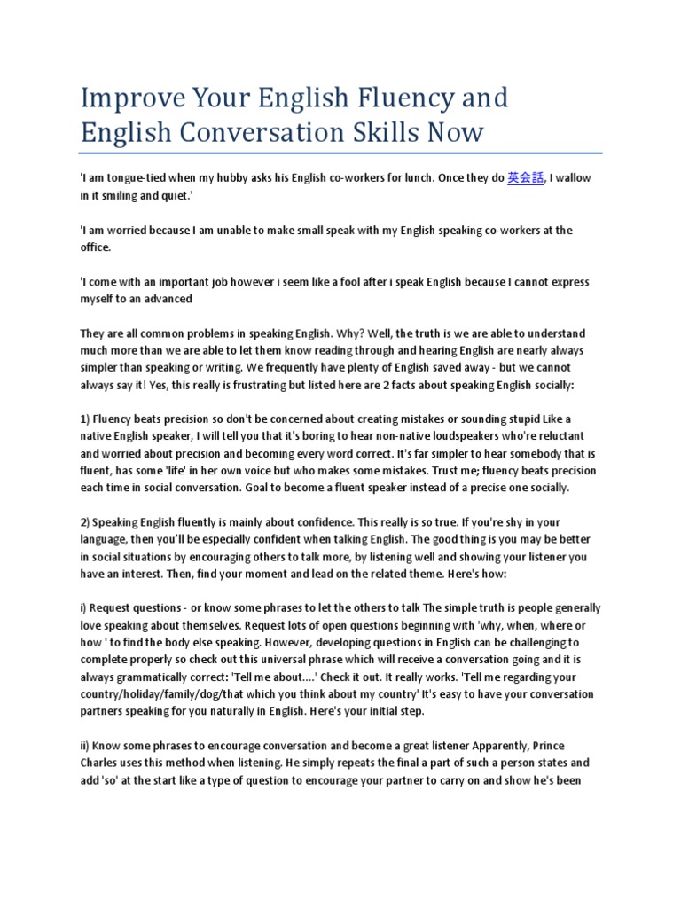 Improve Your English Fluency and English Conversation Skills Now | PDF ...