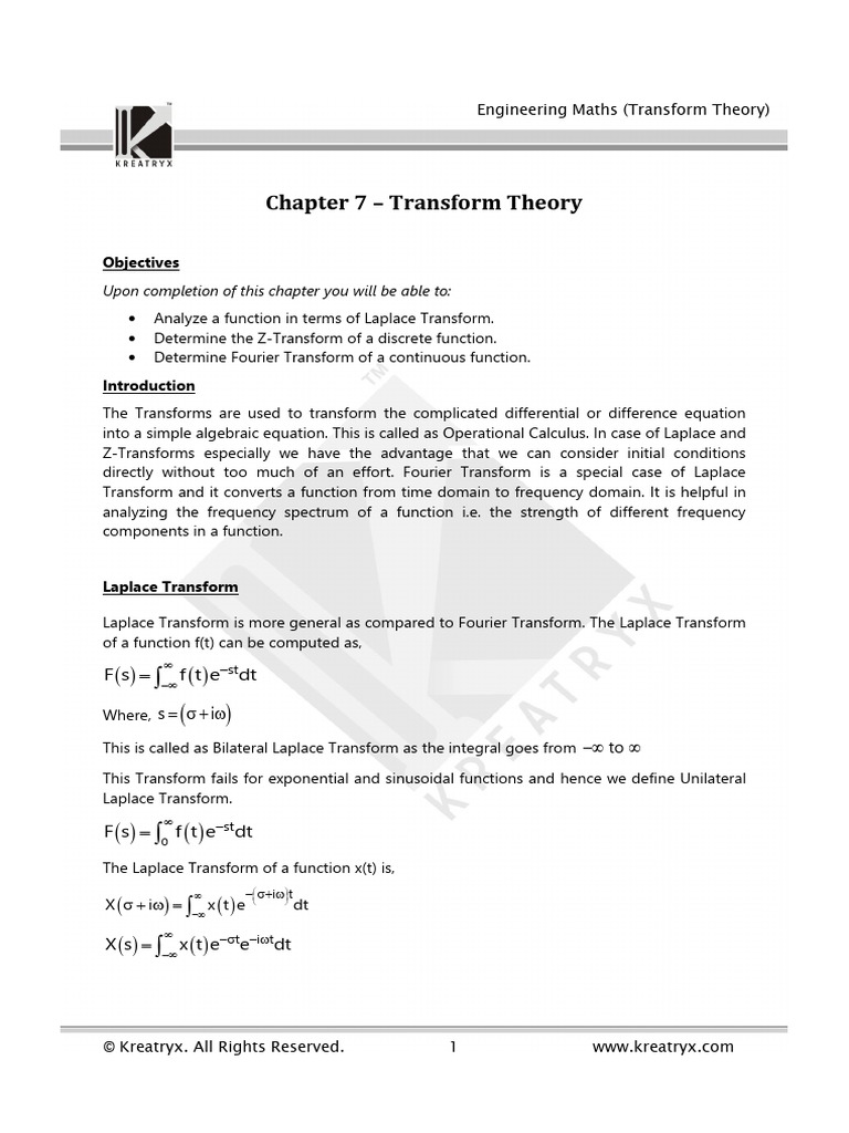 Laplace and Fourier Transform Theory | PDF | Laplace Transform ...