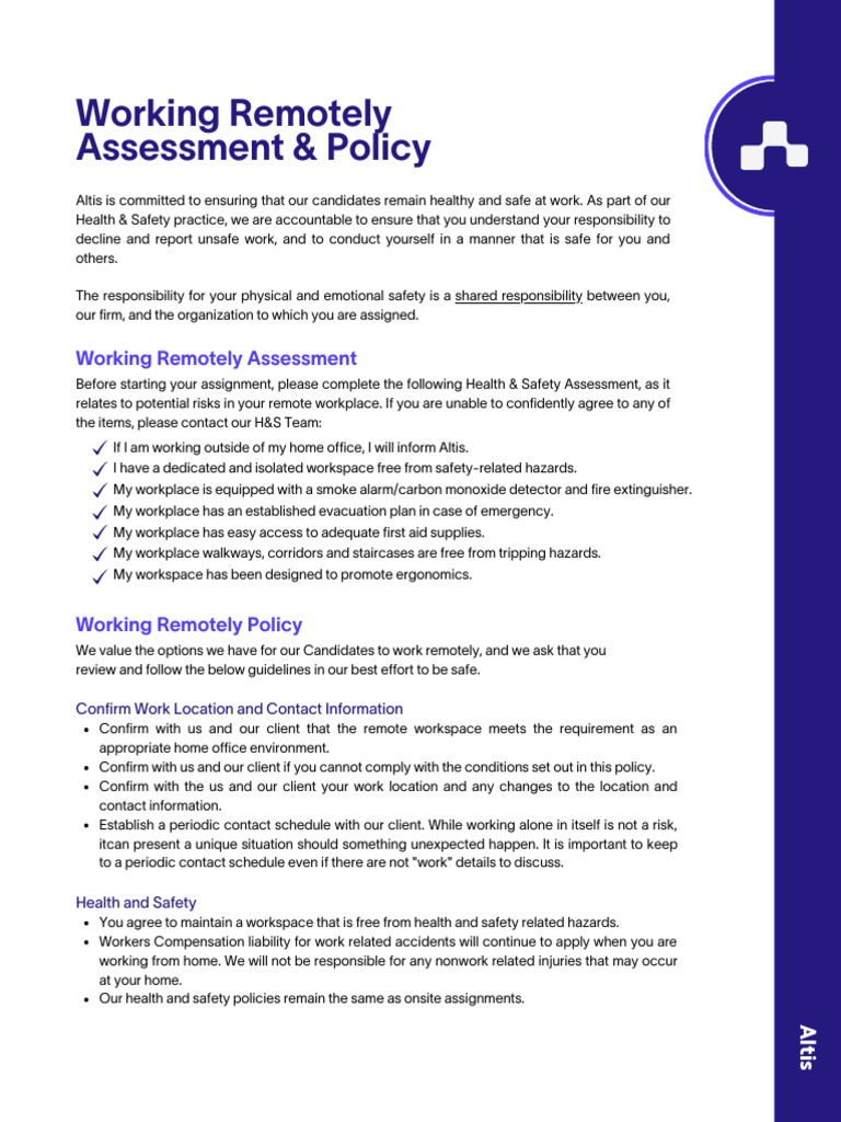 Working Remotely Policy PDF Occupational Safety And Health Safety