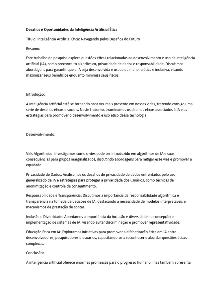 Desafios Éticos da Inteligência Artificial | PDF | Negócios | Computadores
