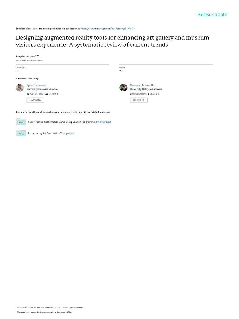 AR Tools Enhance Museum Visits | PDF | Augmented Reality | Systematic ...