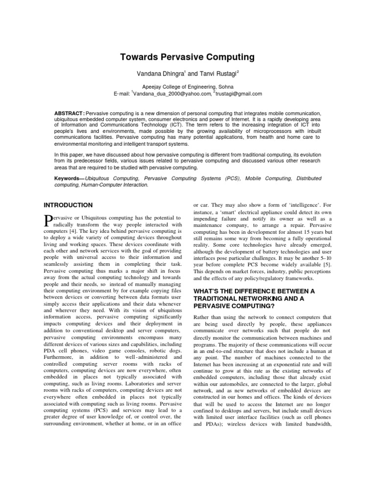 Understanding Pervasive Computing Concepts | PDF | Computer Network ...