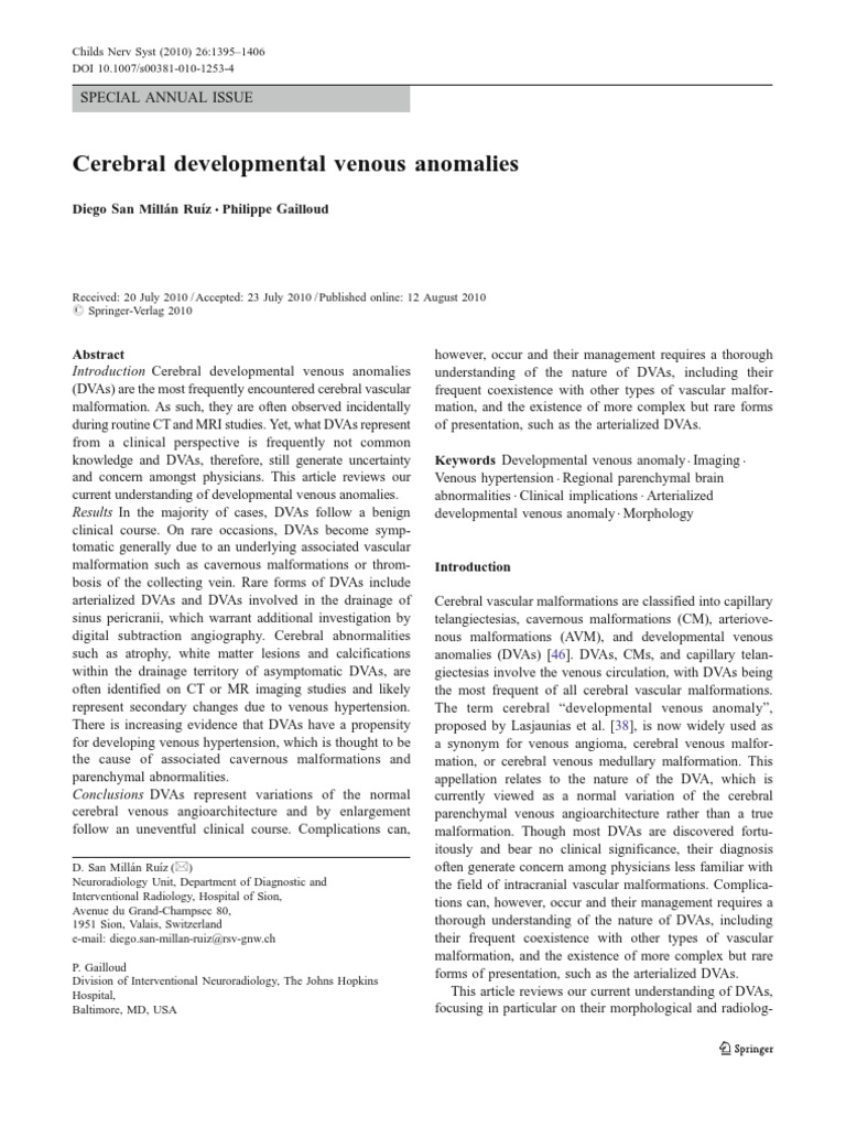 Cerebral Developmental Venous Anomalies | PDF | Vein | Thrombosis