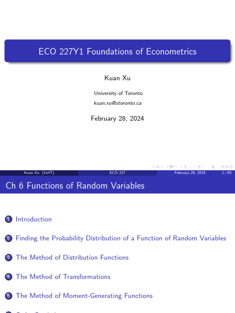 Functions of Random Variables in Econometrics | PDF | Probability ...
