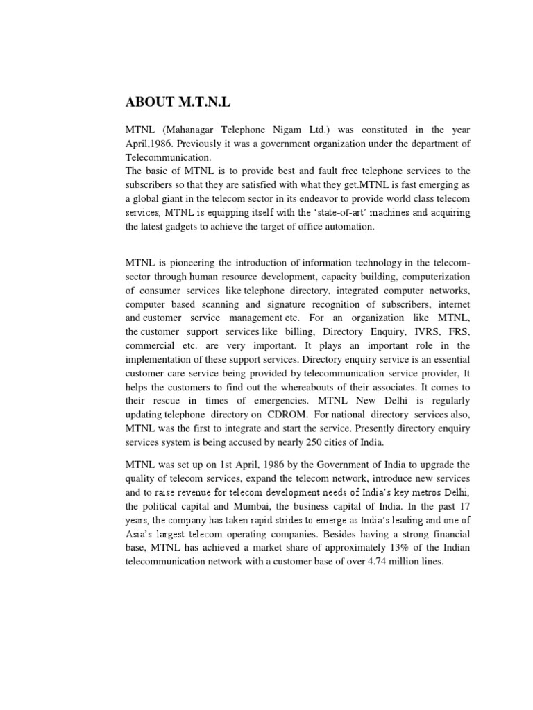Project MTNL | PDF | Direct Broadcast Satellite | Coaxial Cable