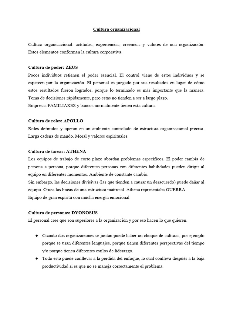 Tipos de Cultura Organizacional | PDF
