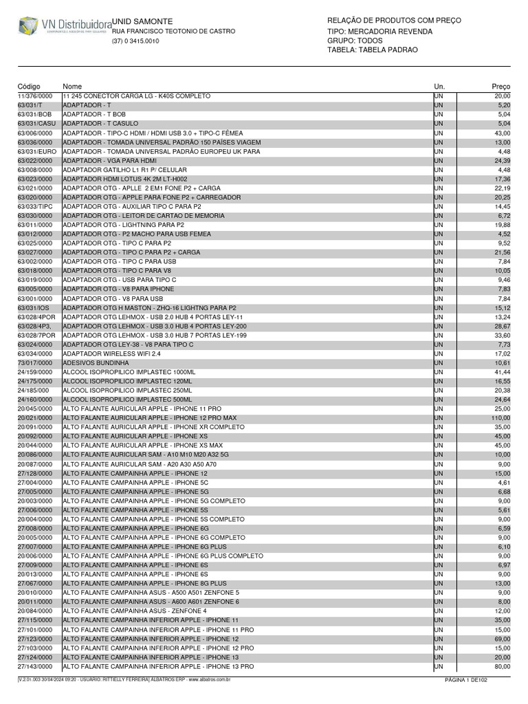Tabela Atualizada P3004 | Download grátis PDF | iPhone | Apple Inc.