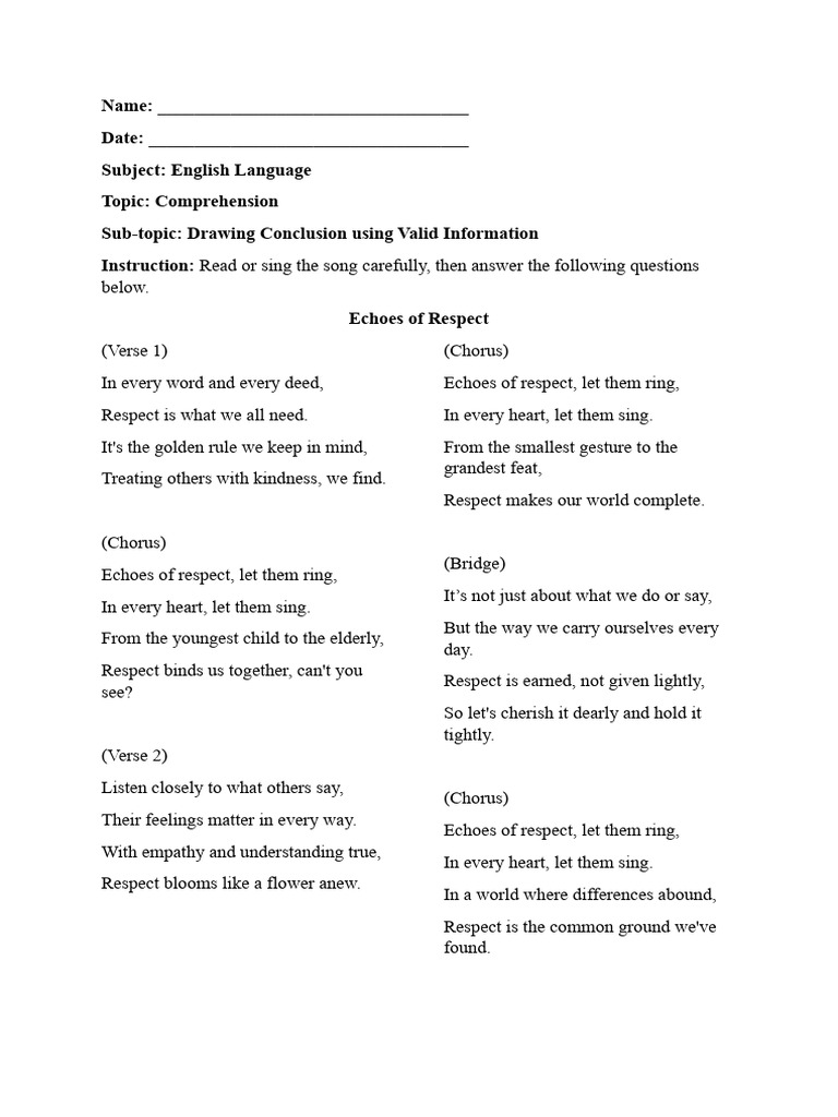 Grade 7 Comprehension Worksheet | PDF