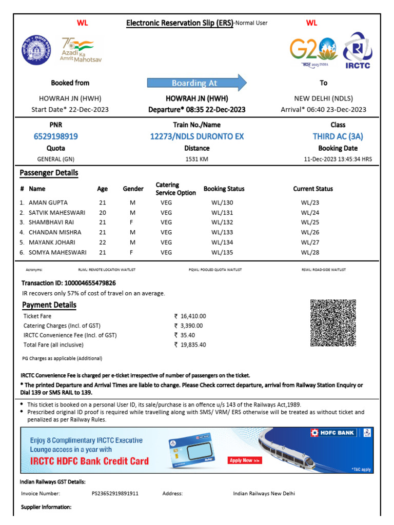 ERS for Howrah to New Delhi Train | PDF | Identity Document