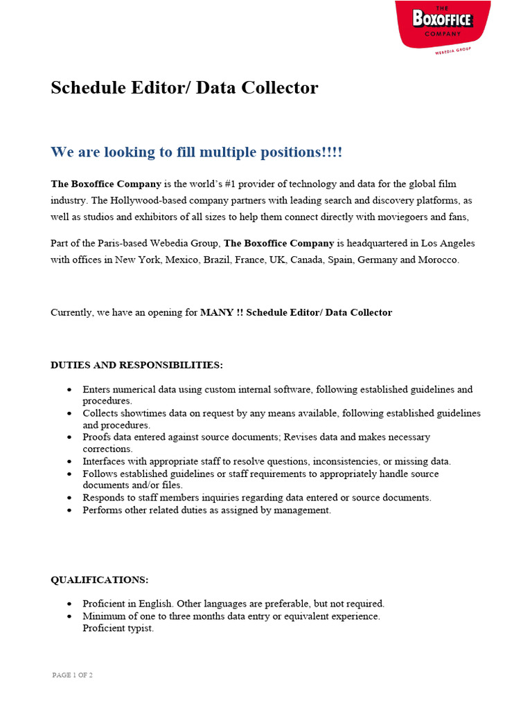 Schedule Editor/Data Collector Jobs Available | PDF | Career & Growth ...