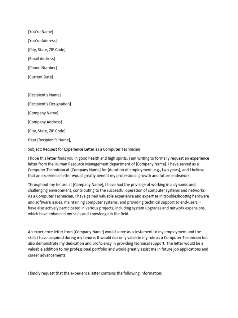 Request for Experience Letter | PDF | Technical Support | Computer Science