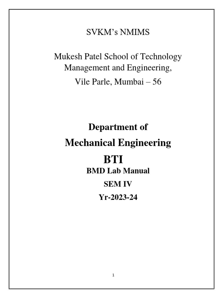 BMD Lab Manual for Mechanical Engineering | PDF | Screw | Nut (Hardware)