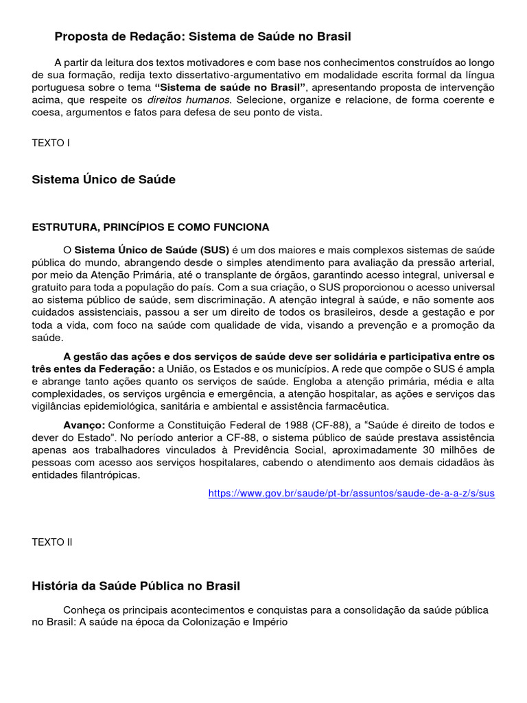 2 - Proposta Redação - Sistema de Saúde No Brasil | PDF | Diabetes ...