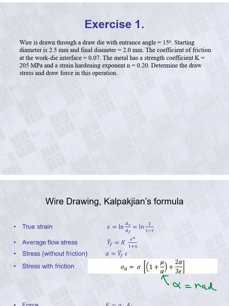 Exercise Wire Drawing | PDF | Mechanics | Mechanical Engineering