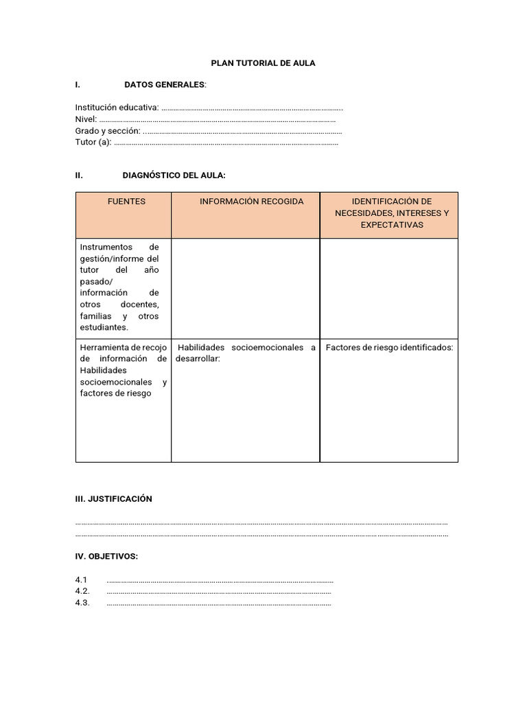 Plan Tutorial de Aula | PDF | Salón de clases | Aprendizaje