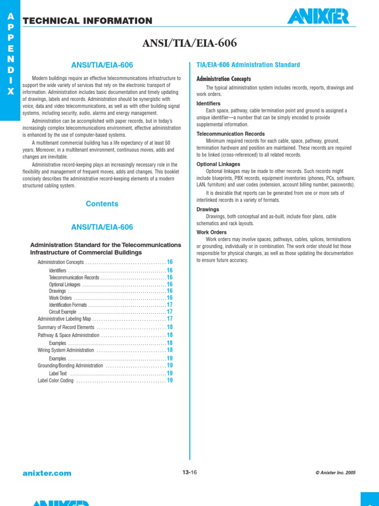 Ansi-Tia-Eia 606 | PDF | Cable | Telecommunications